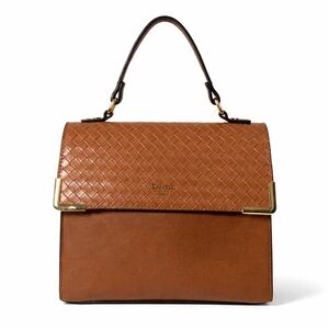 Dune London Brown Woven Leather Top Handle Shoulder Bag Gold Hardware